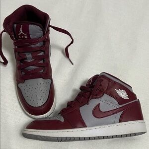 Nike Air Jordan 1 Mid Burgundy & Gray 6.5Y